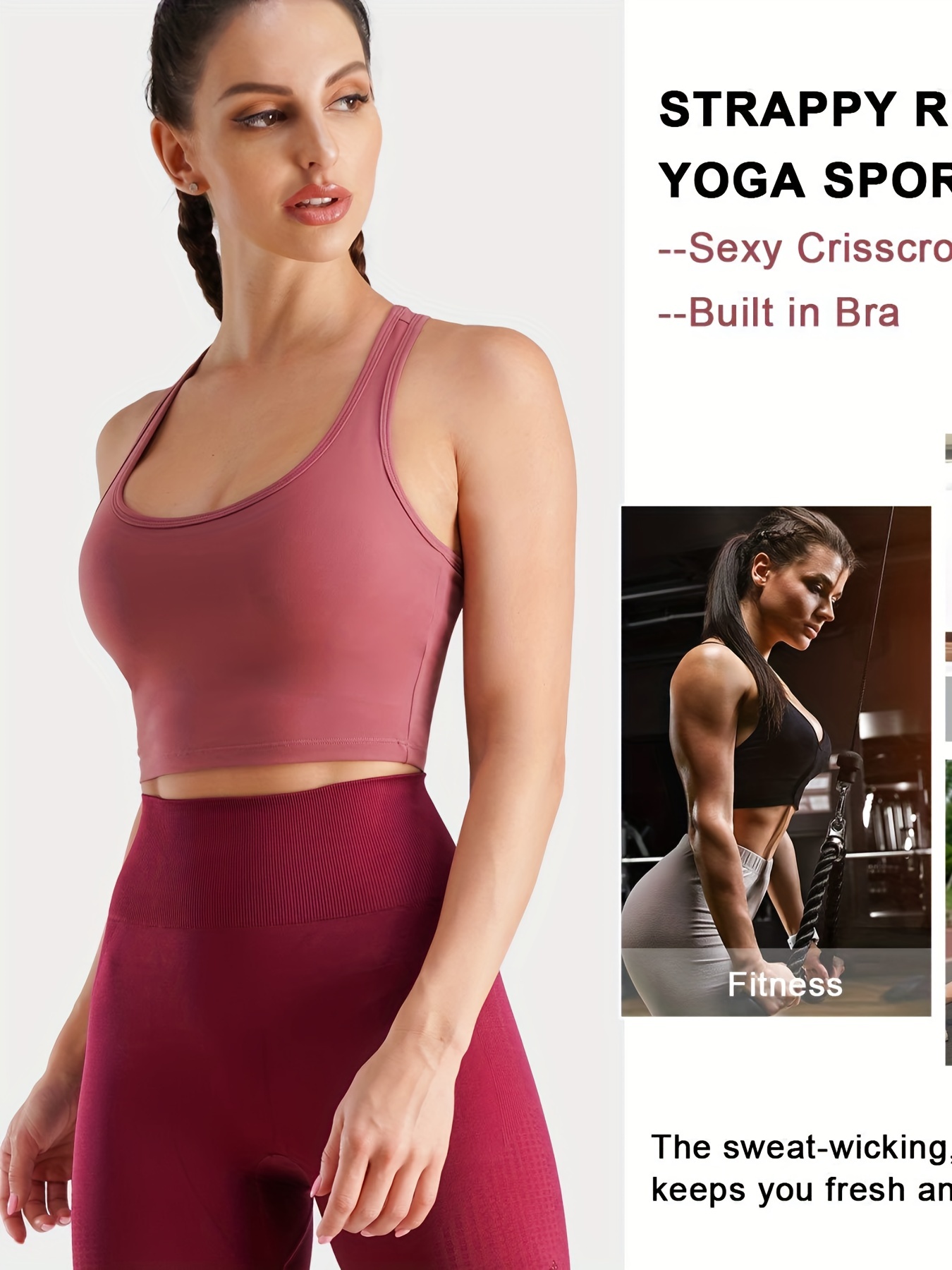 Yoga Tops for Women Built-in Bra Longline Sports Bra Wirefree