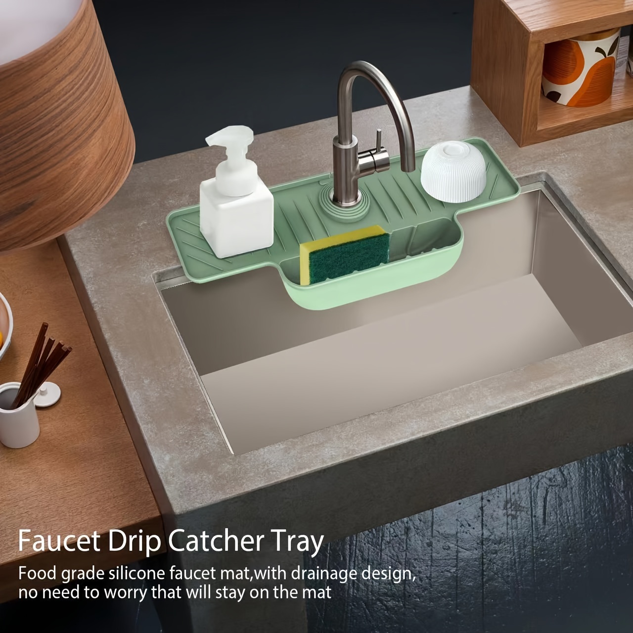 Tapis de robinet d'évier en silicone, 1 pièce, protection contre les  éclaboussures et tampon de drainage pour comptoirs de cuisine et de salle  de bain, protège contre les dommages causés par l'eau