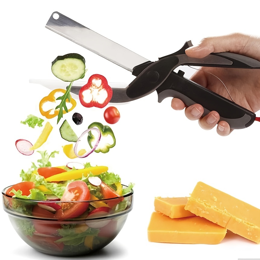 1pc Vegetable Scissors Chopping Board Smart Cutting Baby Food Scissors  2-in-1 Kitchen Tool