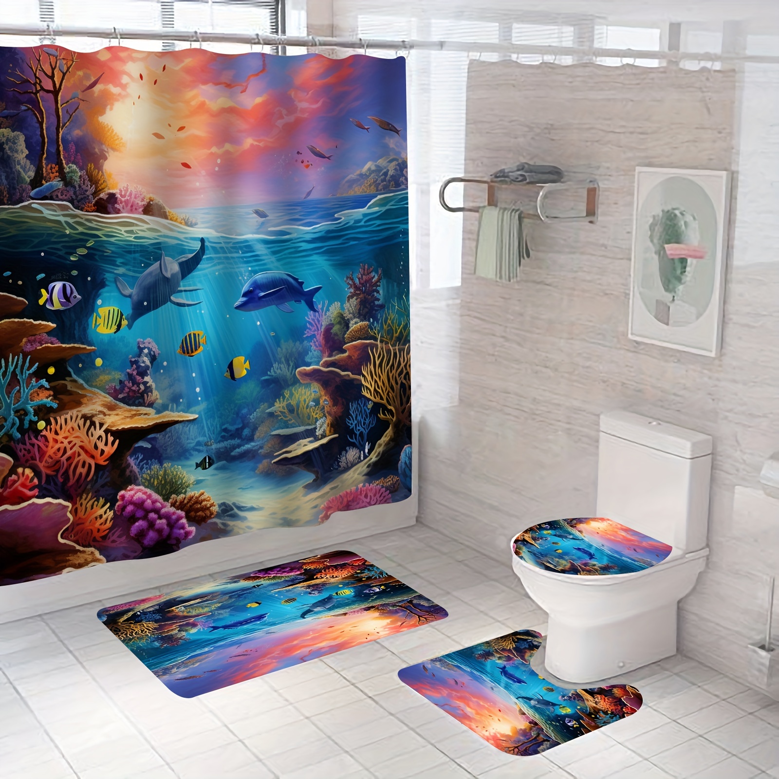 Cartoon Tropical Fish Shower Curtain Mats Underwater Coral - Temu United  Kingdom