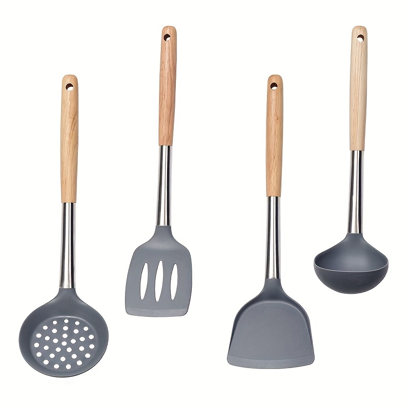 Silicone Non-stick Cookware With Wooden Handle - Durable And Easy To Clean  Kitchen Supplies - Temu