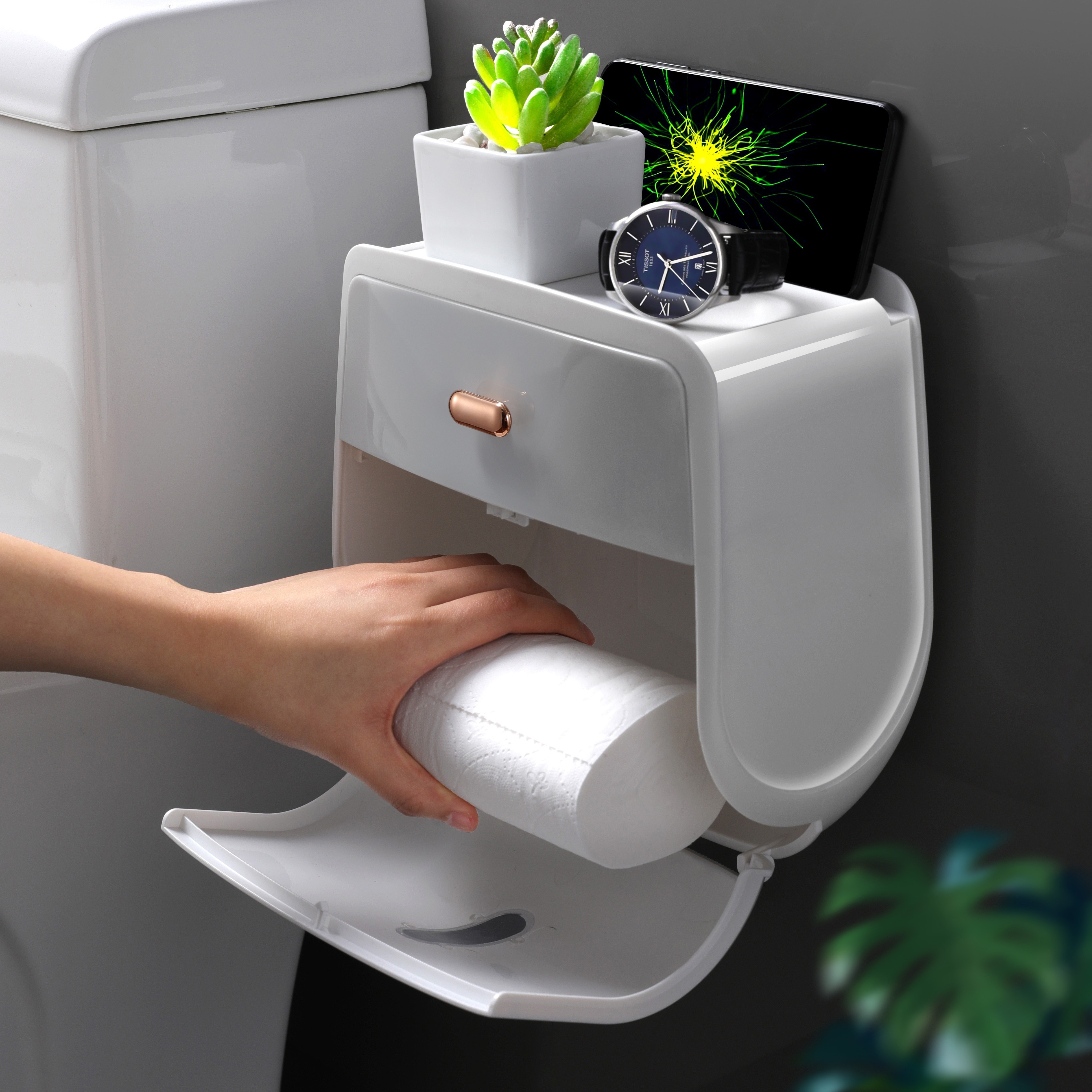 Bathroom Toilet Paper Holder Waterproof Wall Mount Tissue Storage Dispenser  Box