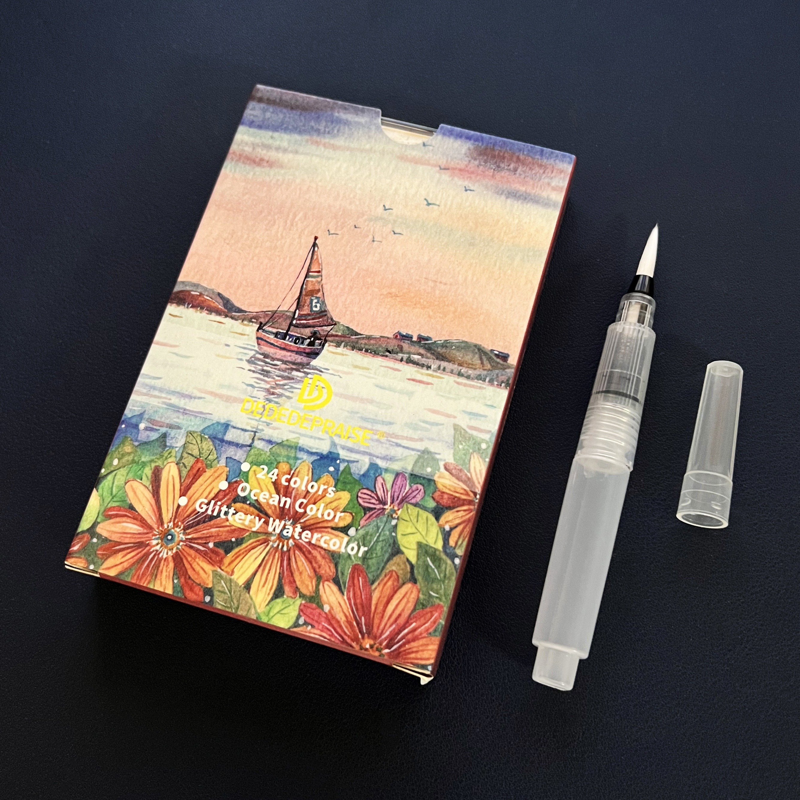 【With 1 Pc Refillable Watercolor Brush Pen】24 Colors Ocean Color Shimmer  Solid Watercolor Pigment With Storage Box Portable And Removable Perfect For