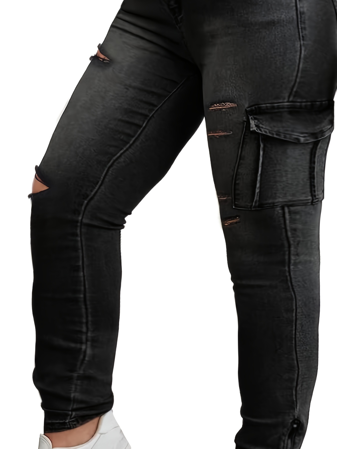 Women's Plus Size Casual Ripped Cargo Jeans