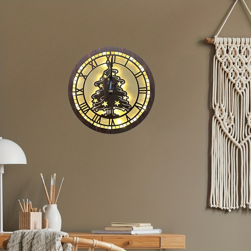 Retro Wooden Christmas LED Lamp with Clock Function