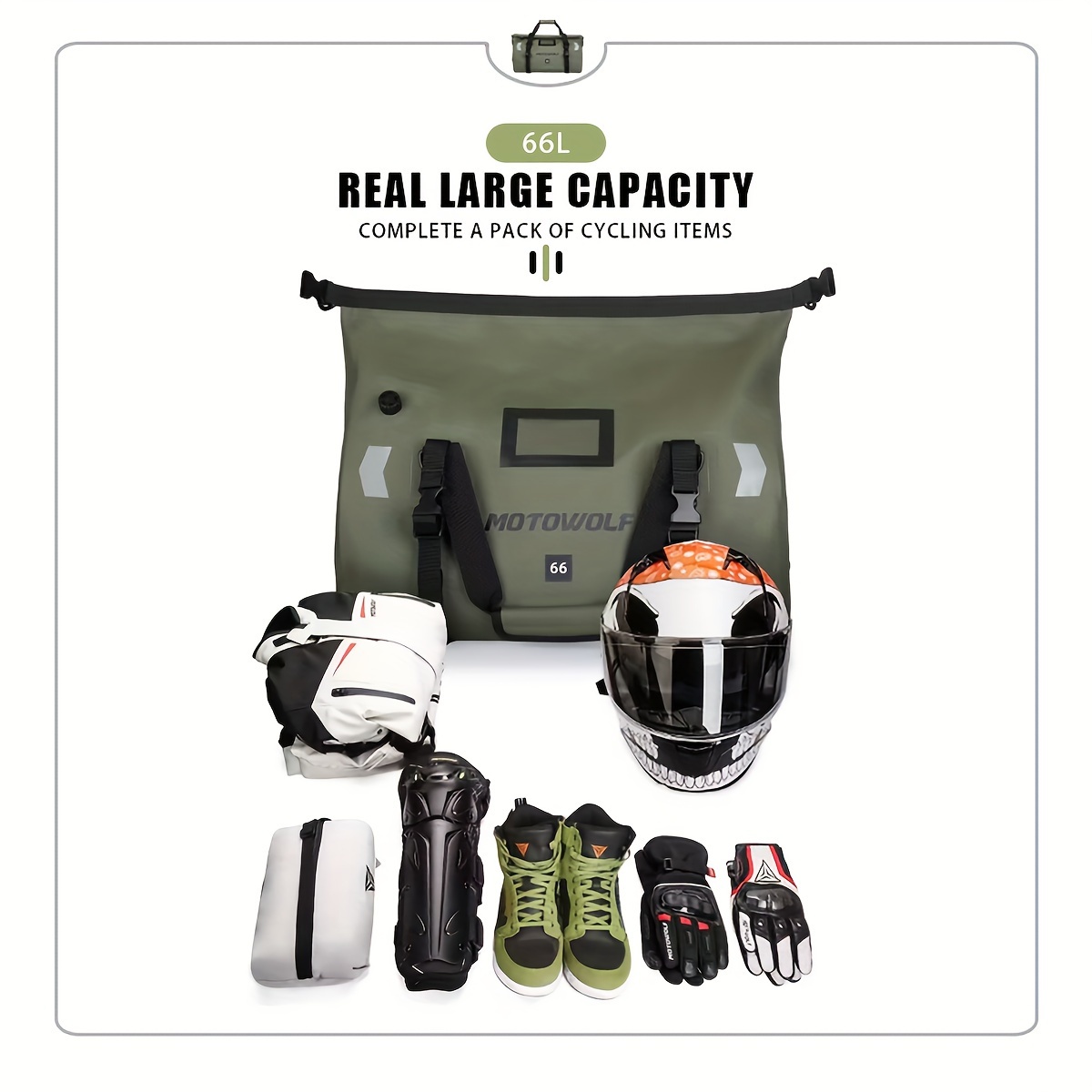  OXMART Motorcycle Dry Bag for Traveling Waterproof, PVC 500D  Zipper Closure Motorcycle Duffel Bag 80L Thickened Bottom Wet Dry  Separation Layer Reflective Strip for Fishing Hiking Boating Camping :  Sports 