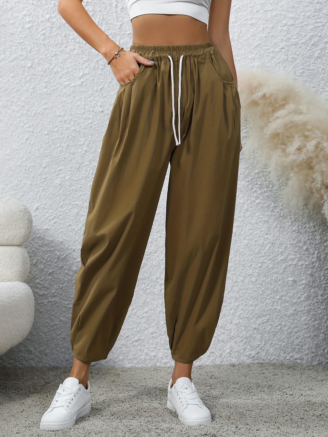 ZHAGHMIN Baggy Jogger Pants Womens Ladies Solid Color Drawstring