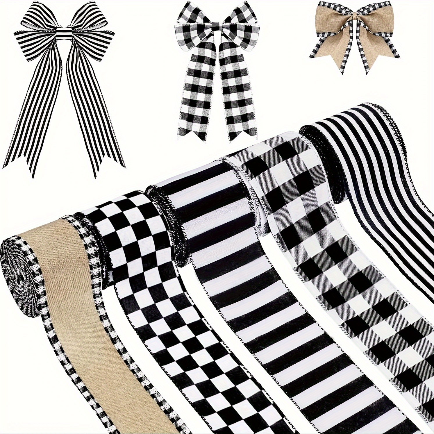 1 Inch Plaid Satin Ribbons Black and White Diamond Check Ribbon, 5 Yards  for DIY Craft Wrapping Bow Home Party Decor