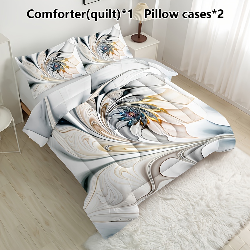 

3pcs Marble Pattern Stripe Quilt Set (1 Quilt + 2 Pillowcases Without Pillow Core), All Season Quilted Bedding Soft Comfortable Breathable Print For Home Dorm