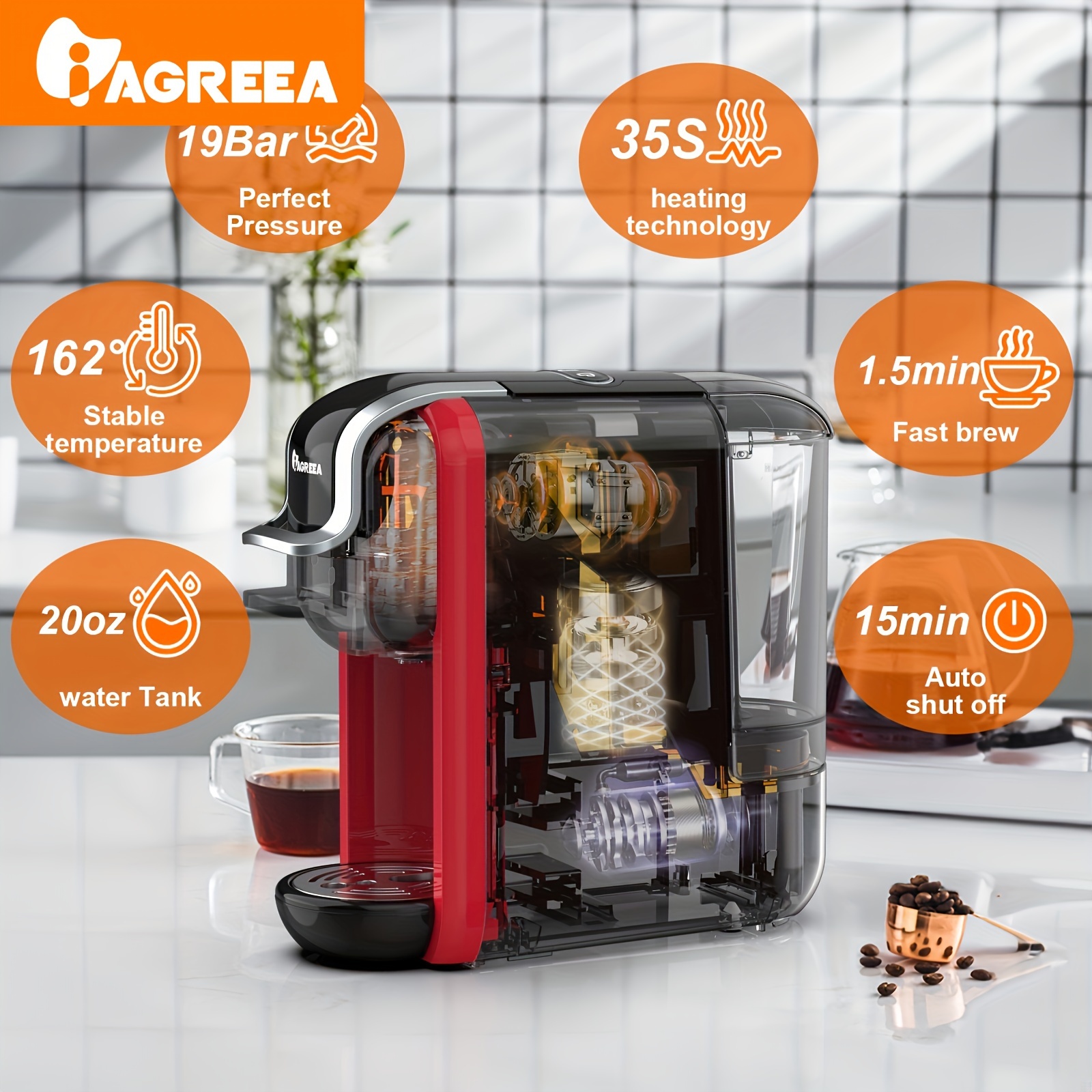 Iagreea Italian Espresso Machine 20bar Detachable Water Tank - Temu