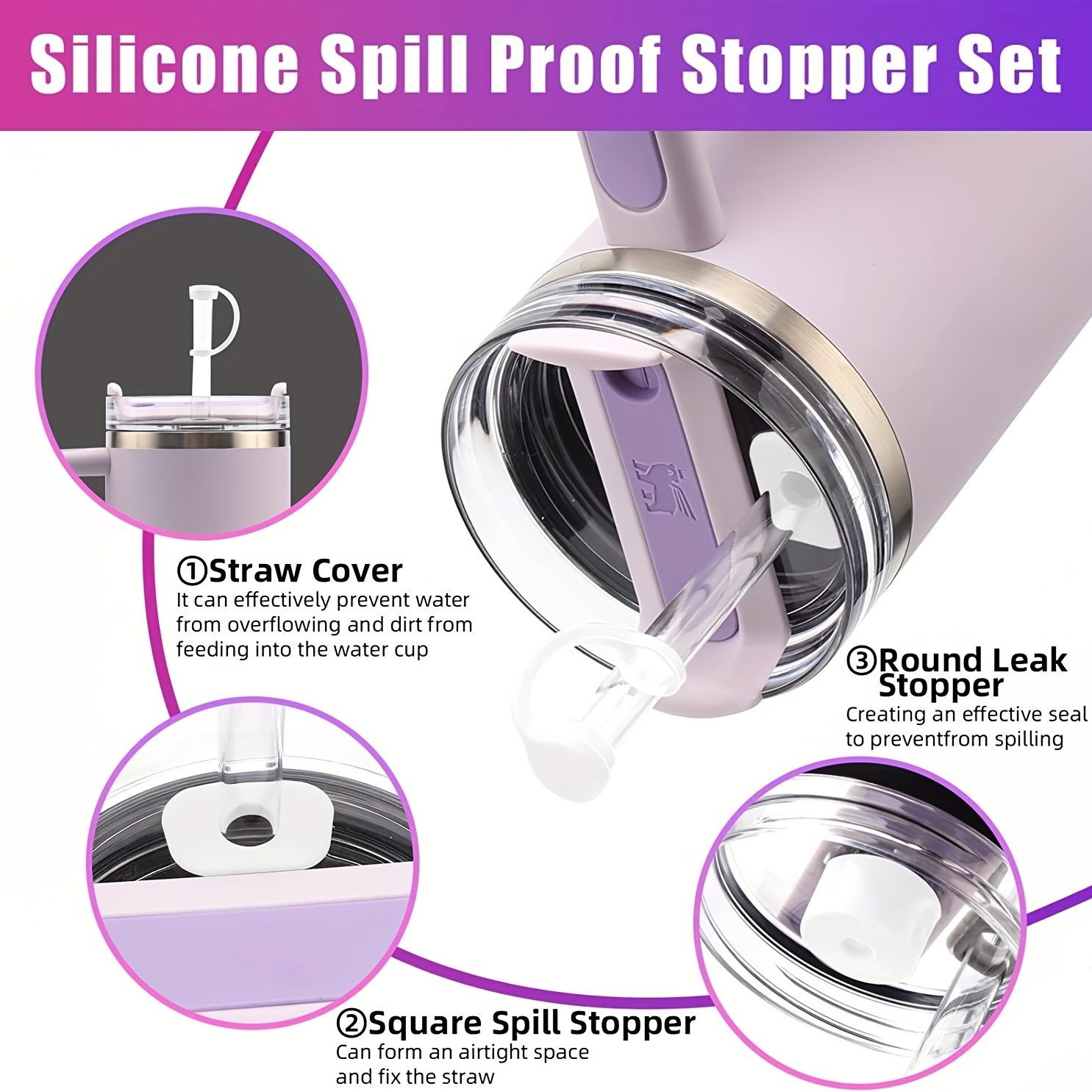 Silicone Spill Proof Stopper Set of 3/6, Compatible for stanley Cu