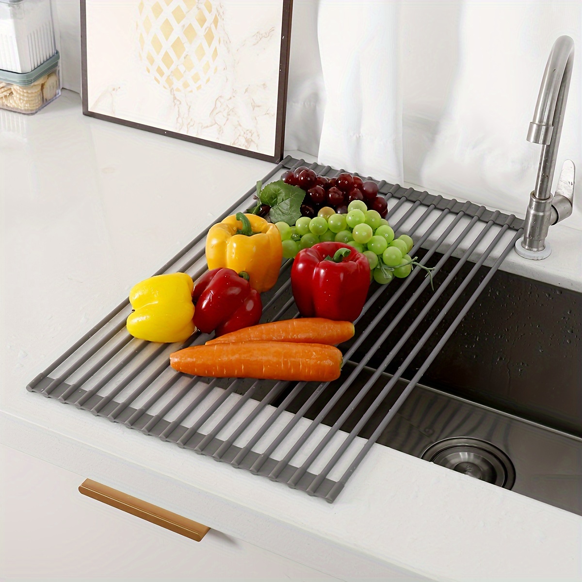 1pc silicone kitchen sink organizer multifunctional heat resistant dish draining mat roll up vegetable washing pad storage rack Product details 3