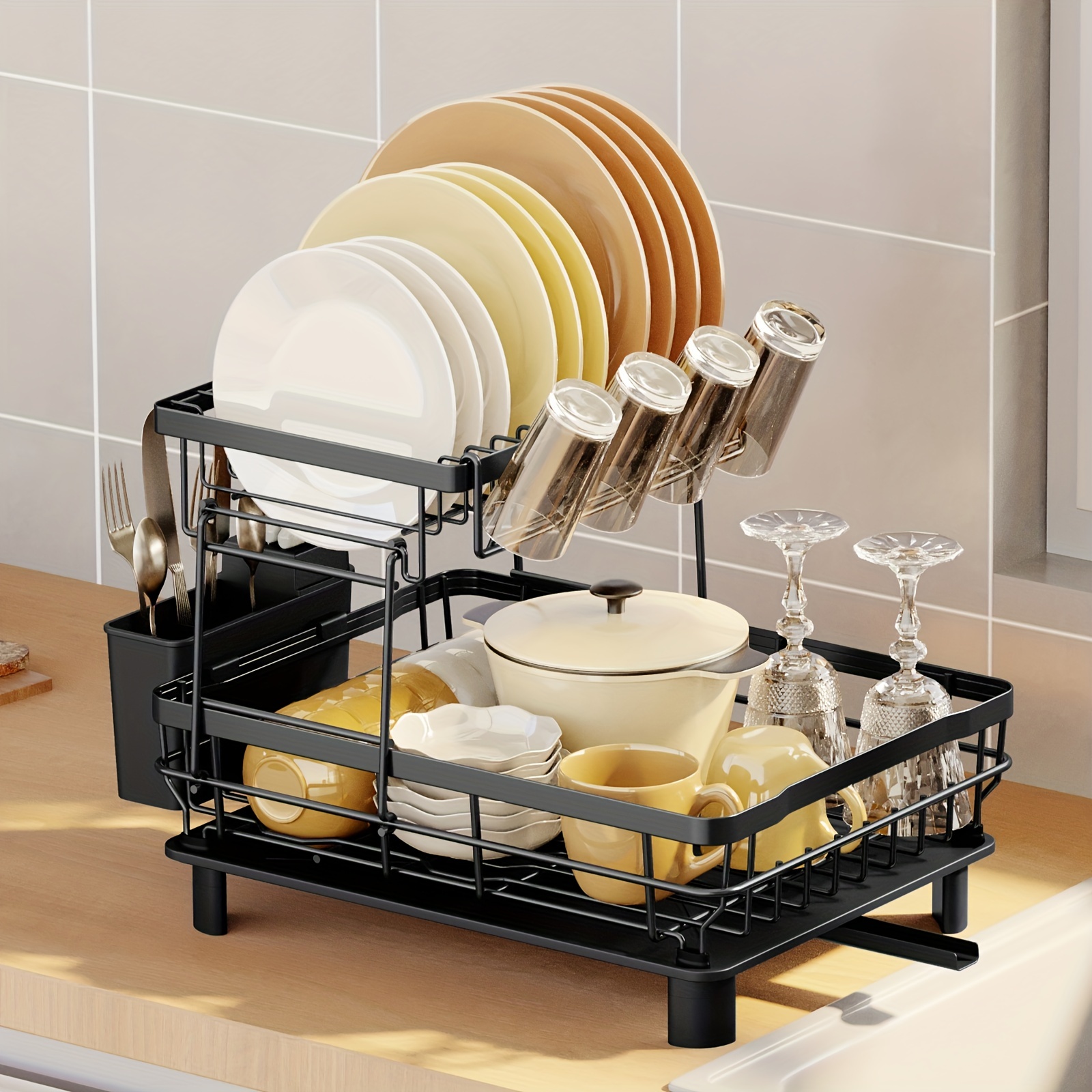 Dish Drying Rack For Kitchen Counter, 2-tier Rust-proof Dish