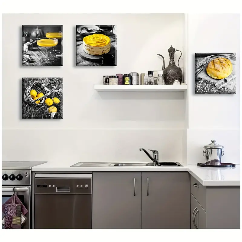 Kitchen Wall Decor Black And White Yellow Wall Art Bread - Temu
