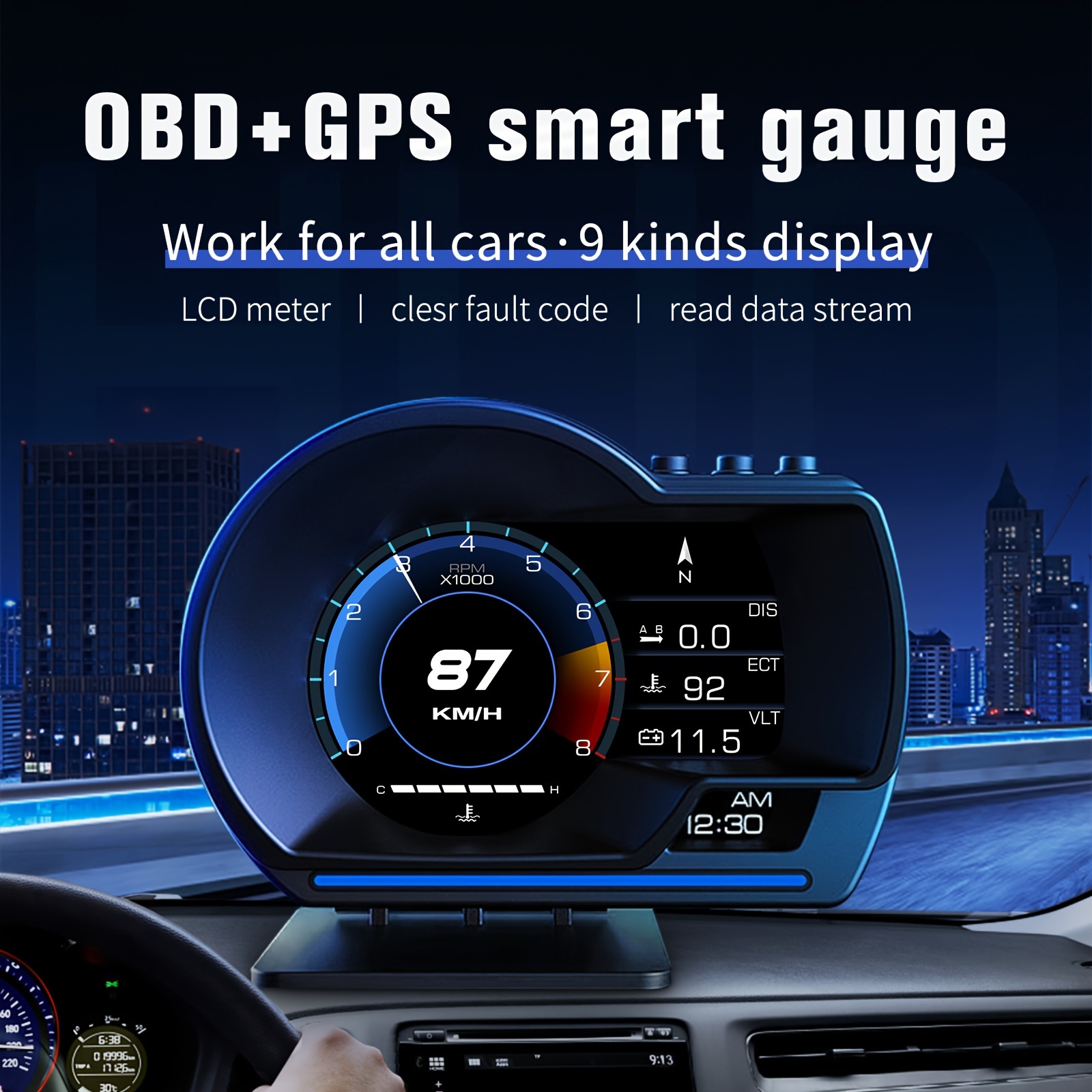 Car Digital Speedometer, Obd2+gps Head Up Display Hud Overspeed Alarm Rpm  Water Temperature Turbo Pressure, Shop Now For Limited-time Deals