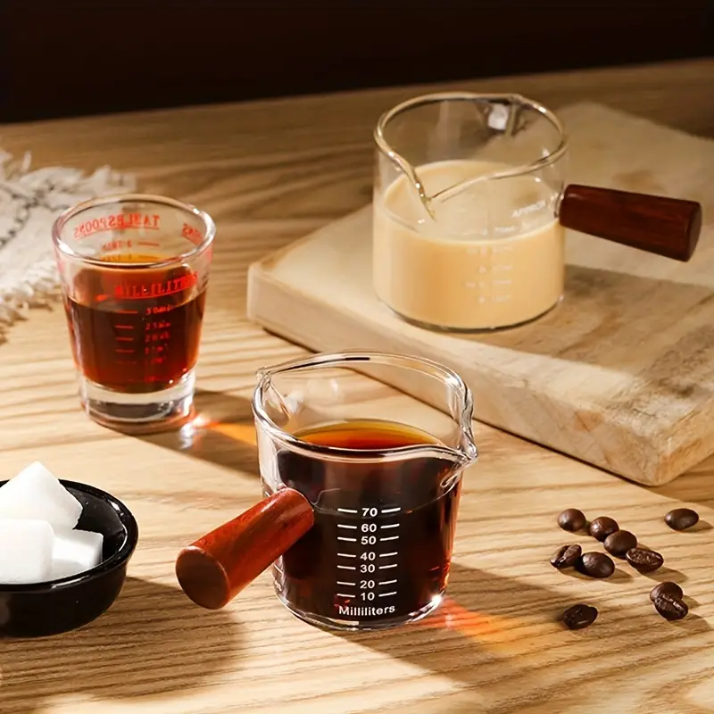 Coffee Shot Glass, Double Spouts Espresso Shot Glass With Wood