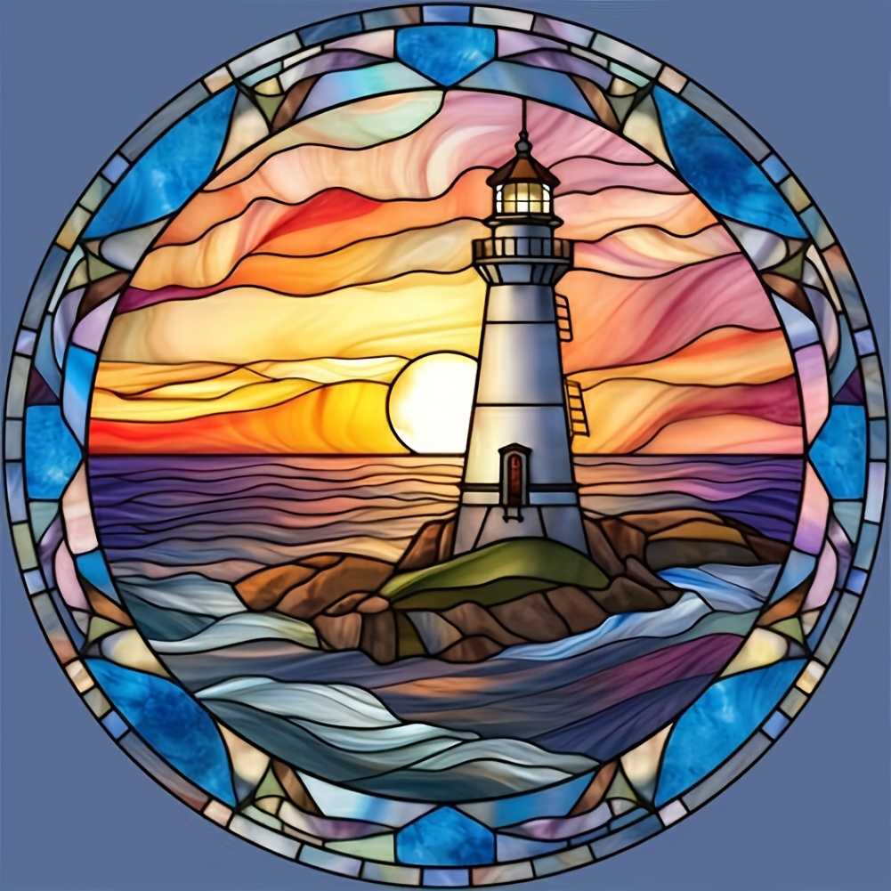 5d Diy Diamond Painting Kits Waves Lighthouse Sunrise Sunset - Temu