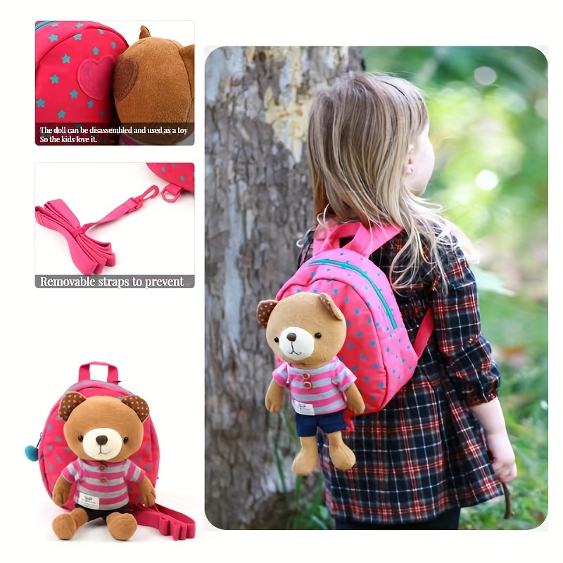 Kids Bear Plush Backpack, Anti Lost Cartoon Schoolbag