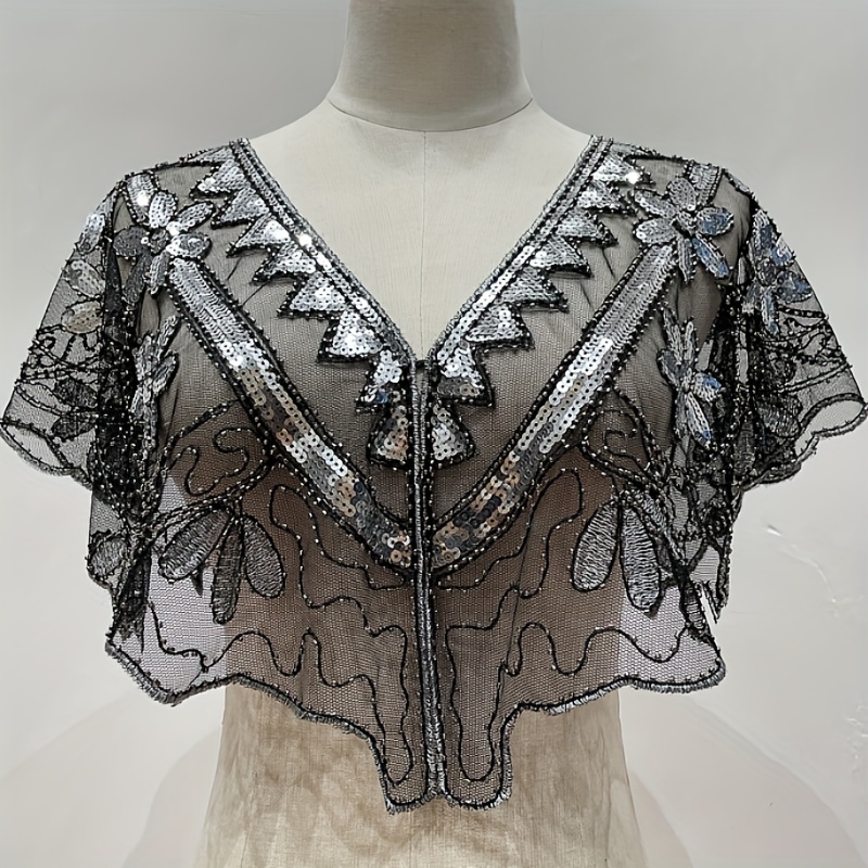 Vintage Sequin Beaded Cape Shawl for Women
