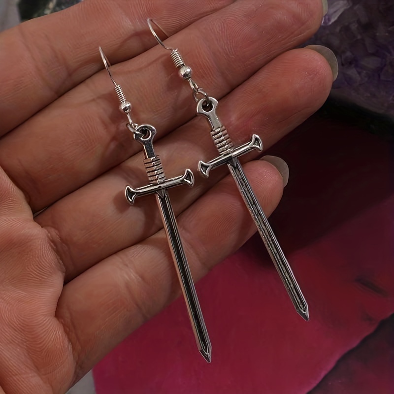 Gothic Sword Shape Drop Dangle Earrings Vintage Punk Knife Ear Jewelry, Jewels for Women Girl, 1.09, Zinc Alloy, Silvery, Free Returns & Free