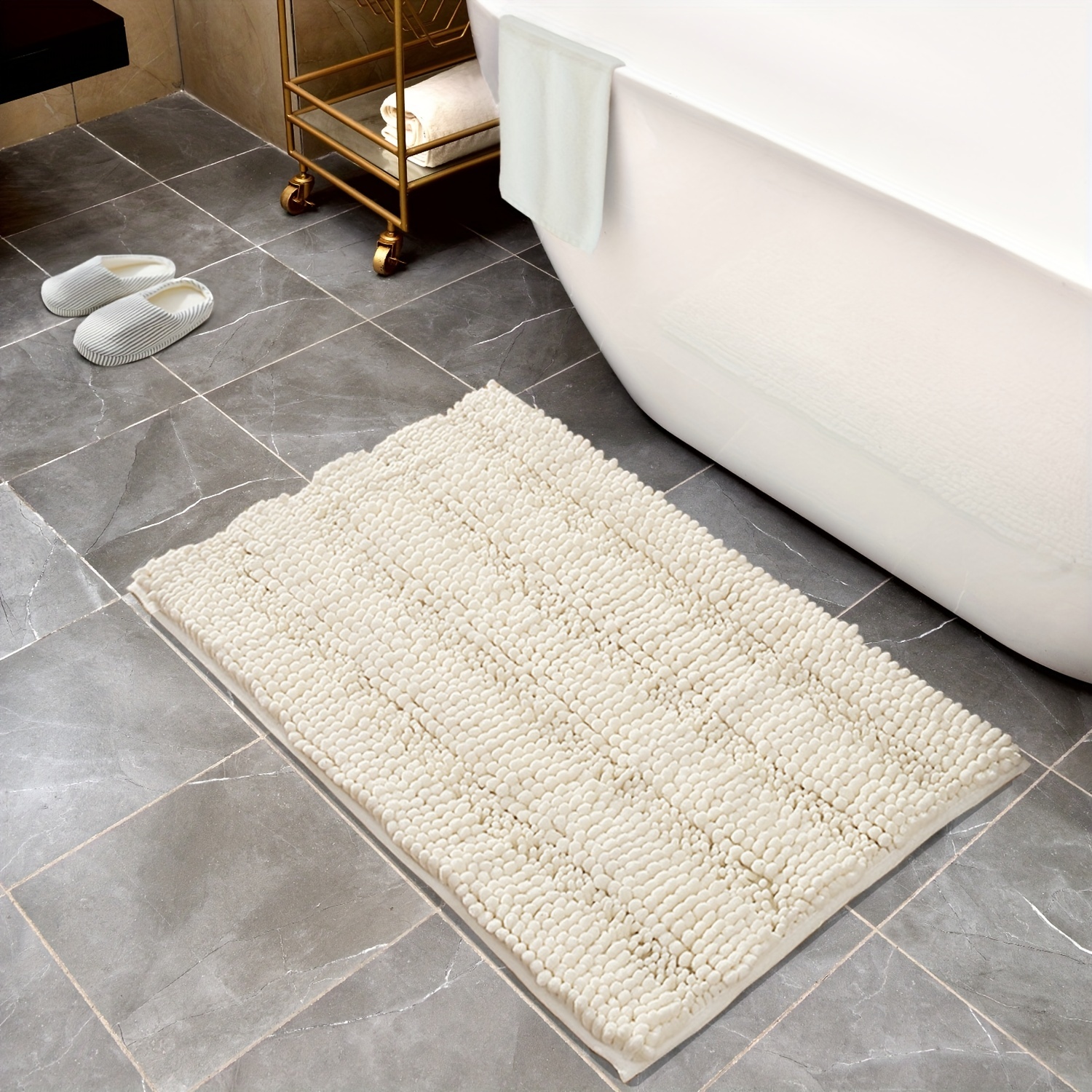 Bathroom Rugs Mat,16x24,Non Slip Bath Mat,Ultra Soft Absorbent Bath Rug,  Washable Bathroom Mats for Shower,Beige