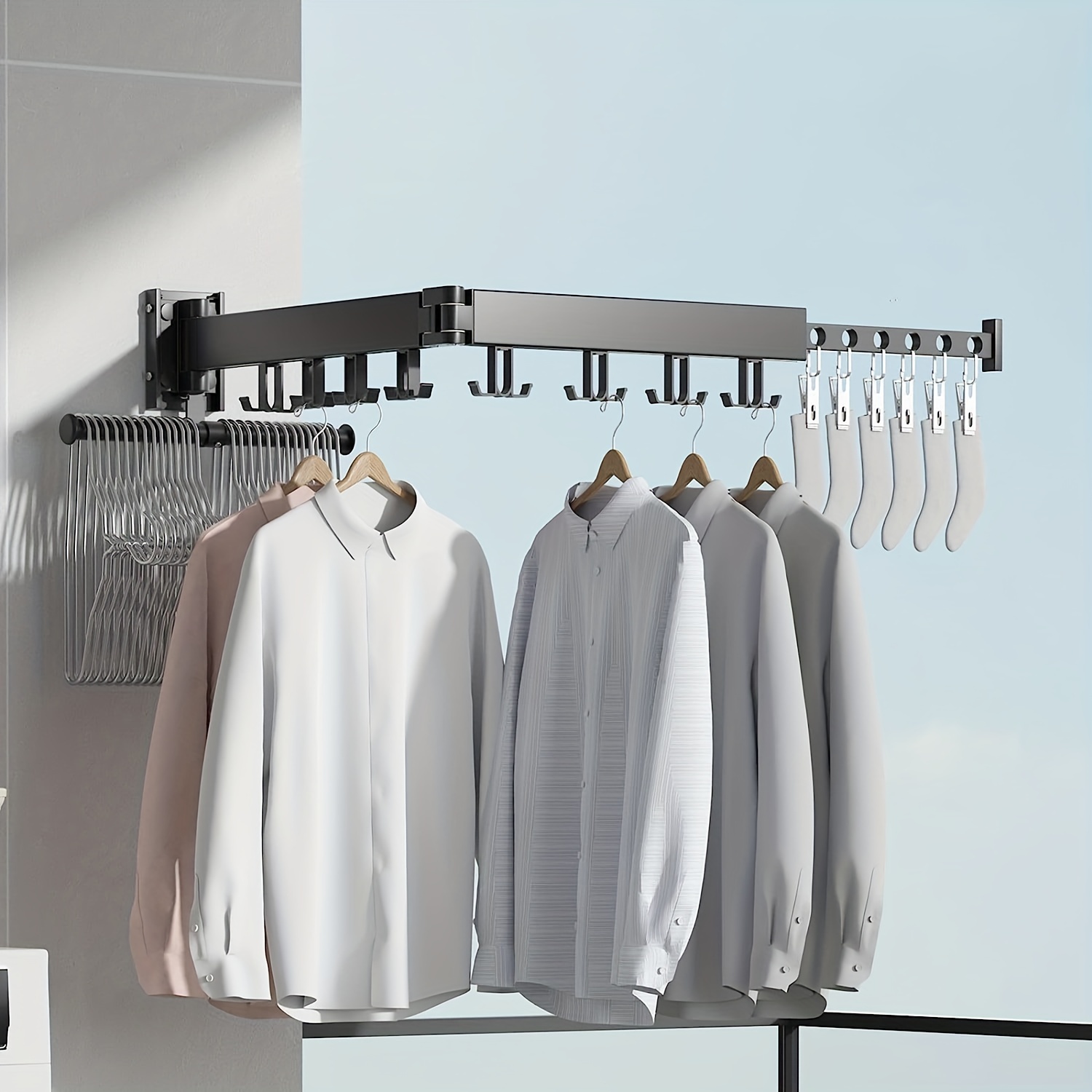 hooks,white)clothes Drying Rack,laundry Drying Rack,laundry Room  Organization,clothes Rack Wall Mount,wall Mounted Laundry Rack  Folding,retractable C