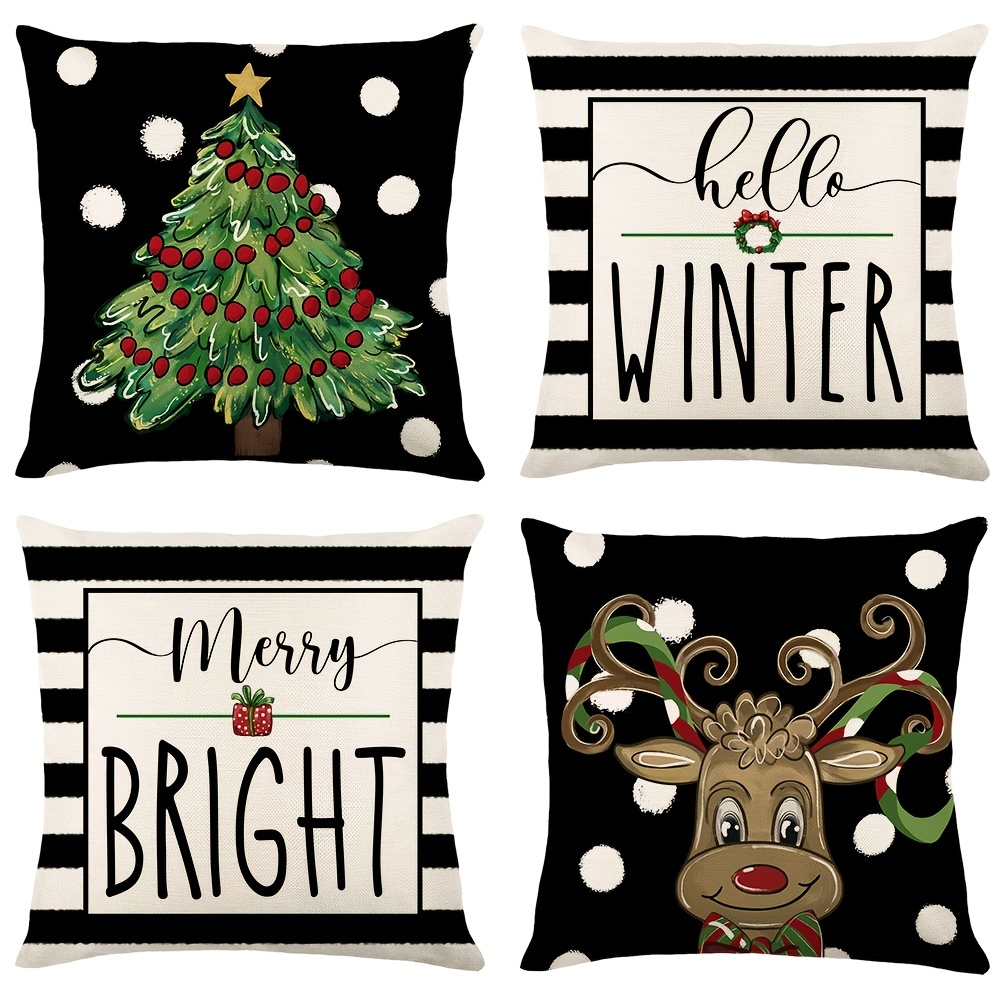 Christmas Pillow Covers Christmas Tree Reindeer Hello Winter - Temu