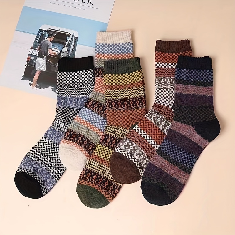 5pairs Random Assorted Women's Mid-calf Feather Yarn & Plush Socks In Khaki  Color With Pattern Cute Bear, Heart Or Smile Face, Korean Style, Winter