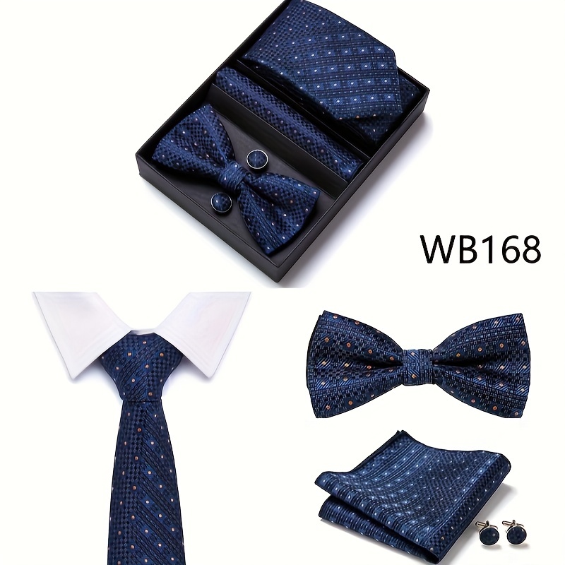 Men's Necktie Silver Ring Handkerchief Cufflinks Set For - Temu