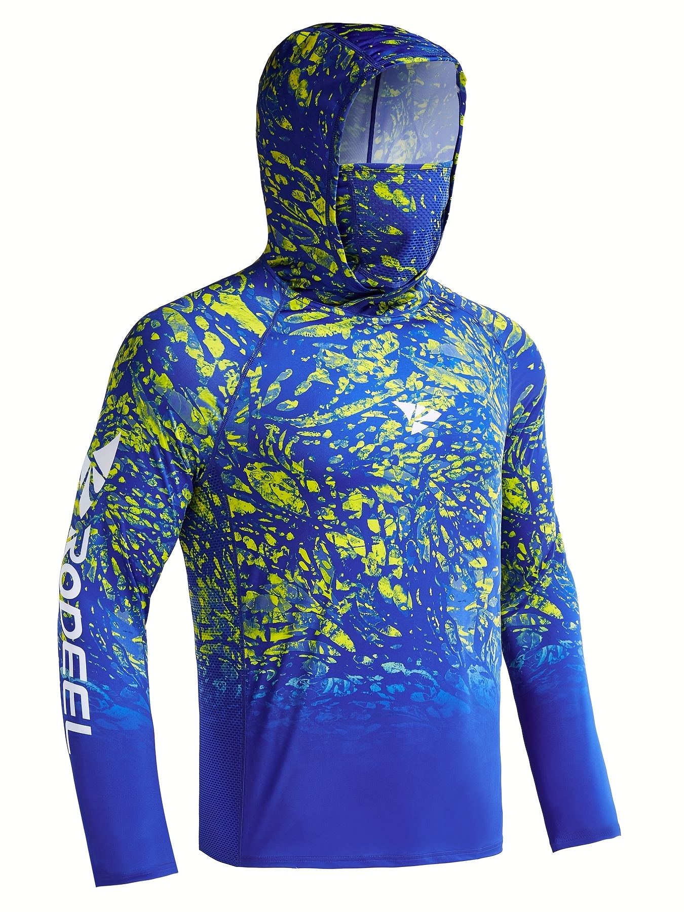Allover Print Long Sleeve Hooded Face Cover Top Fishing - Temu
