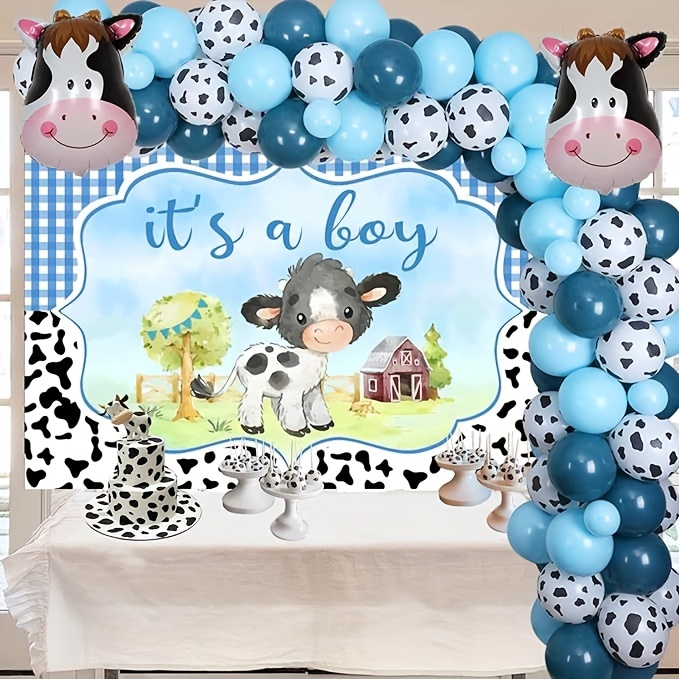 Sfondo rotondo per festa di compleanno per baby shower per bambini della  fattoria delle mucche - webackdrops