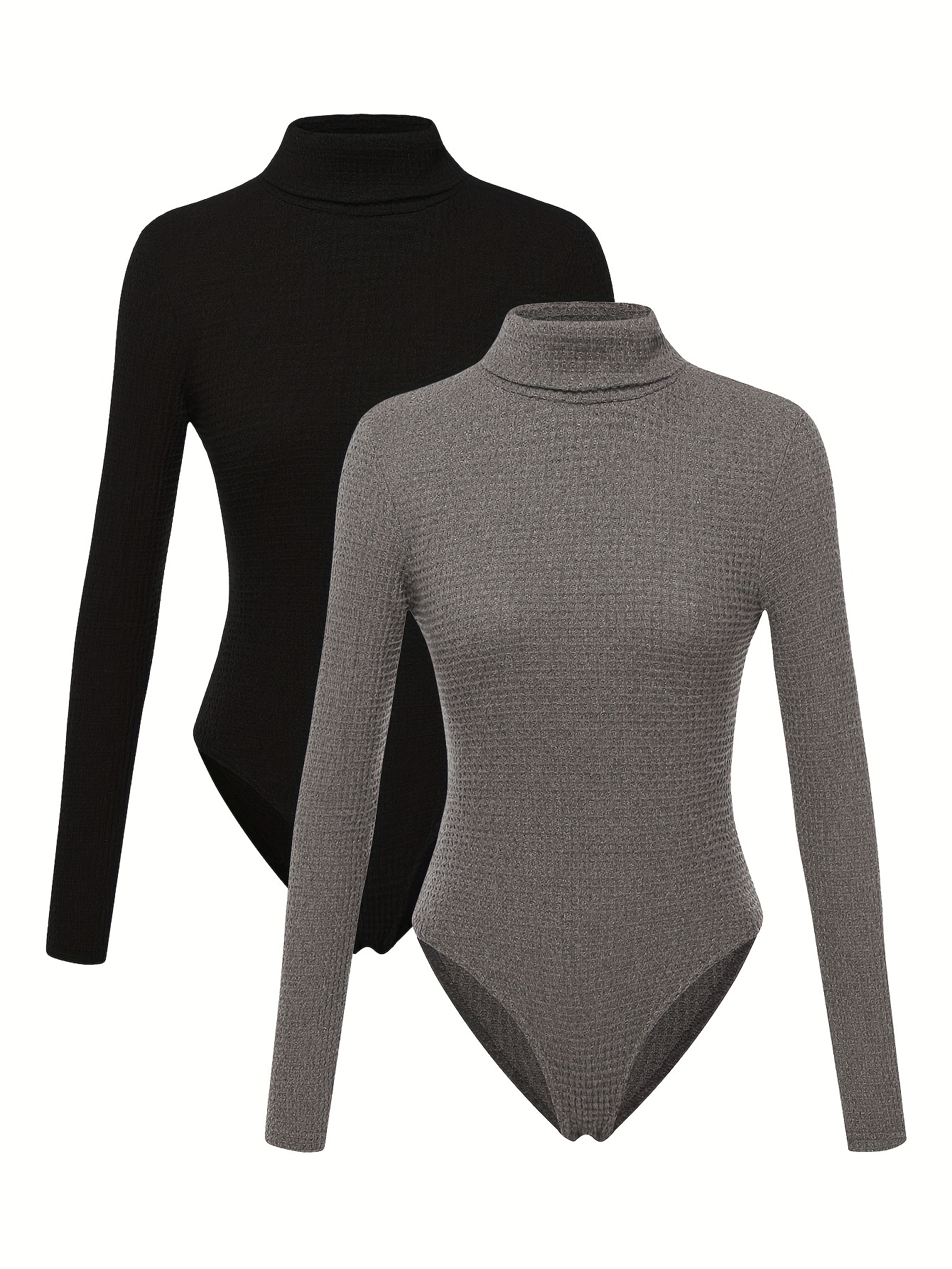 Solid Crew Neck Fleece Bodysuit, Casual Long Sleeve Thermal Bodysuit,  Women's Clothing