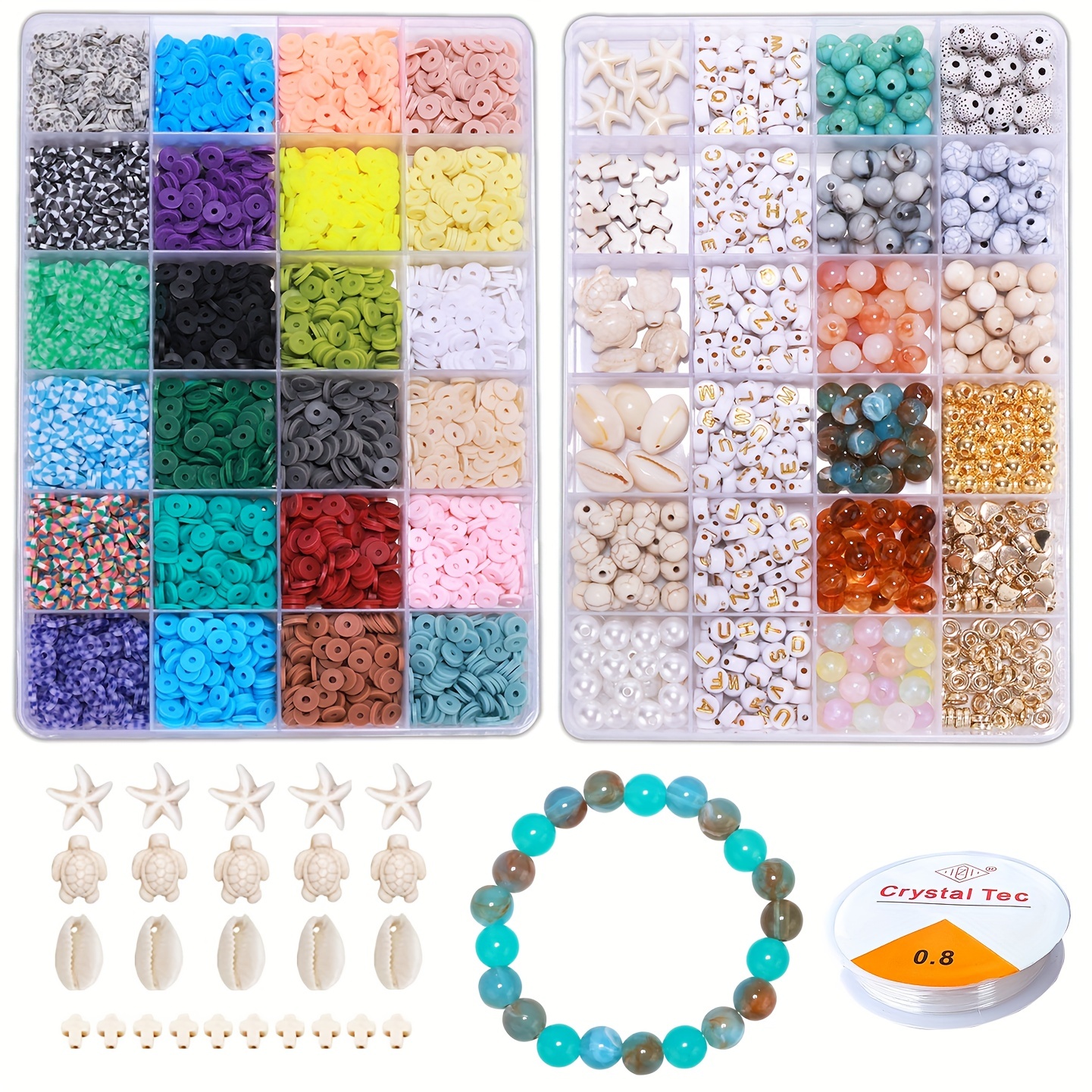 Clay Beads Bracelet Making Kit With Mermaid Beads, Flat Round Polymer Clay  Beads Jewelry Making Kit For Teens Girls 8-18 With Charms And Elastic Strin