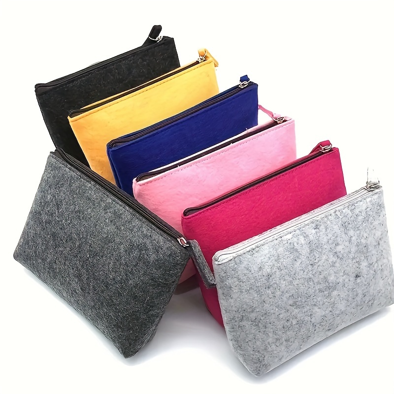 

Large Capacity Felt Cosmetic Bag, Zippered Makeup Pouch, Simple Clutch Coin Purse, Portable Travel Skincare Organizer Bag
