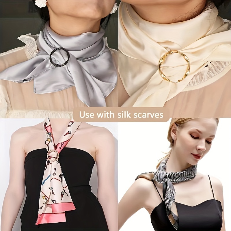 Women Ladies Silk Scarf Clips Fashion Scarf Rings Scarves Wrap
