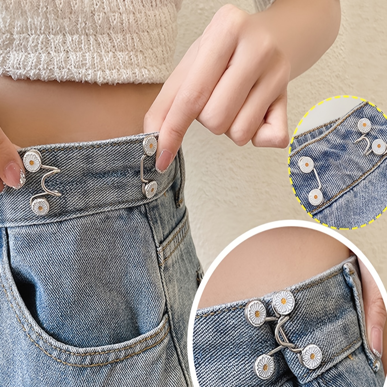 1pc Denim Waistband Tightener With Adjustable Button Hook And Anti
