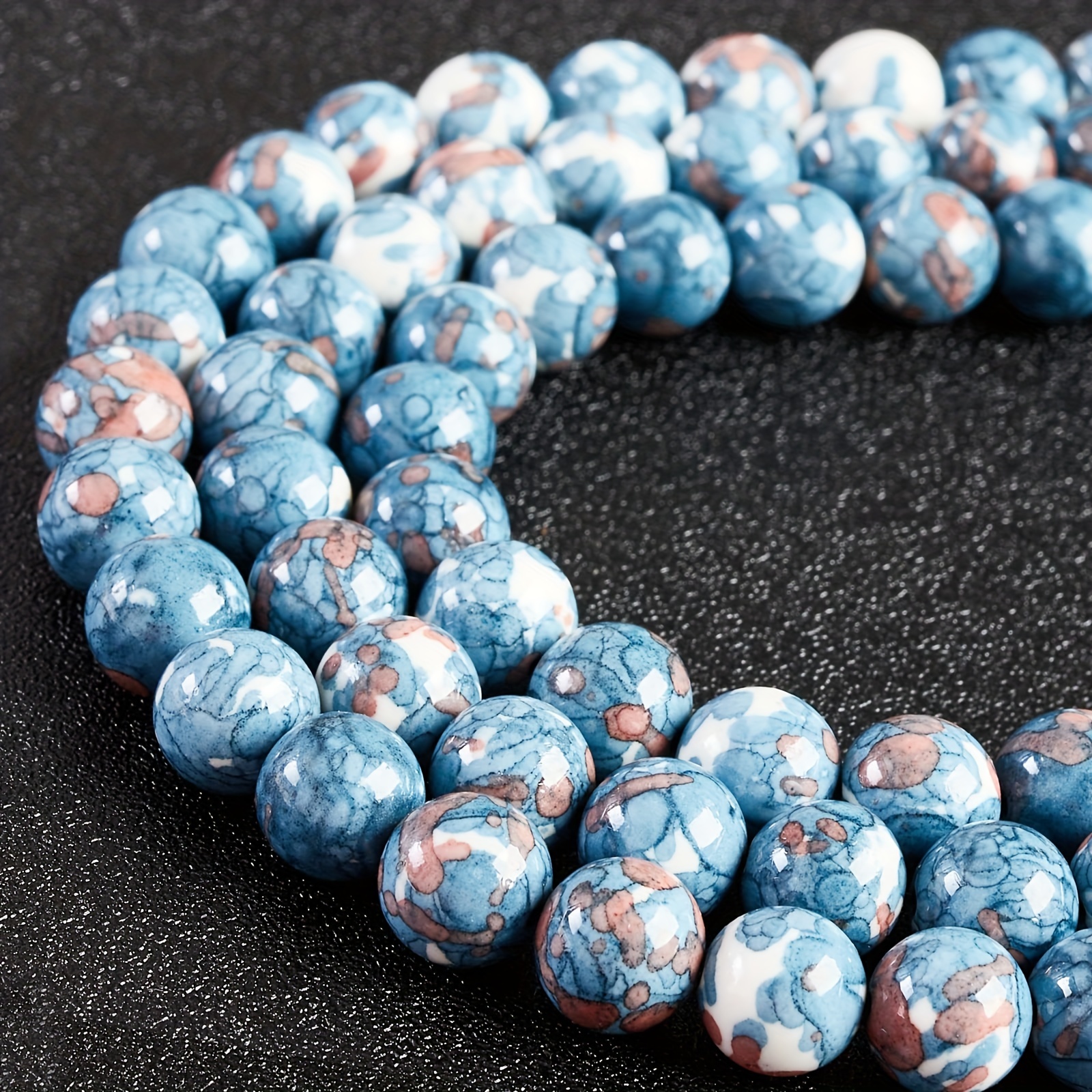 Natural Blue Rain Flower Striped Gemstones Round Bulk Beads - Temu