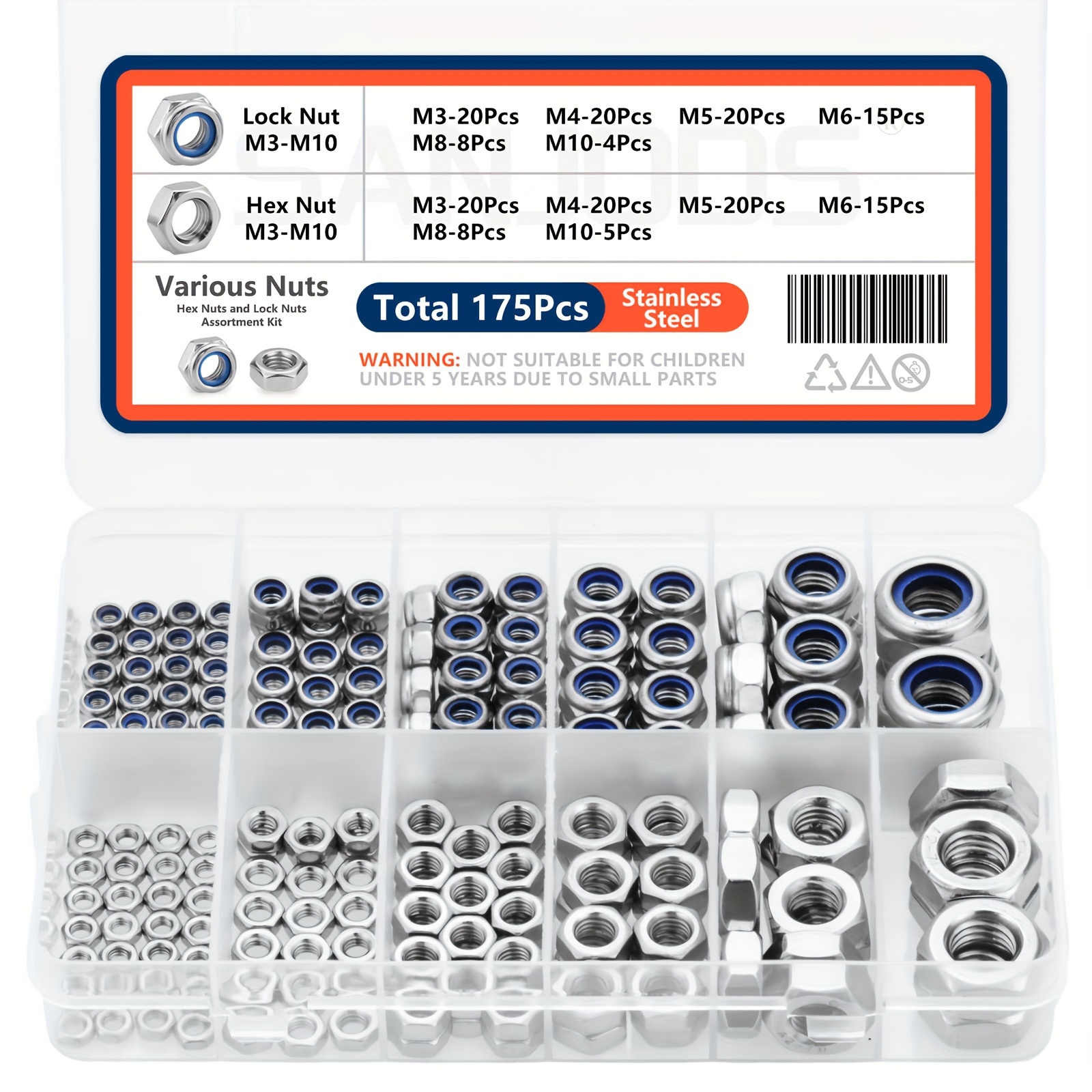 Locknuts Hex Nuts Assortment Kit M4 M5 M6 M8 M10 Assorted details 1
