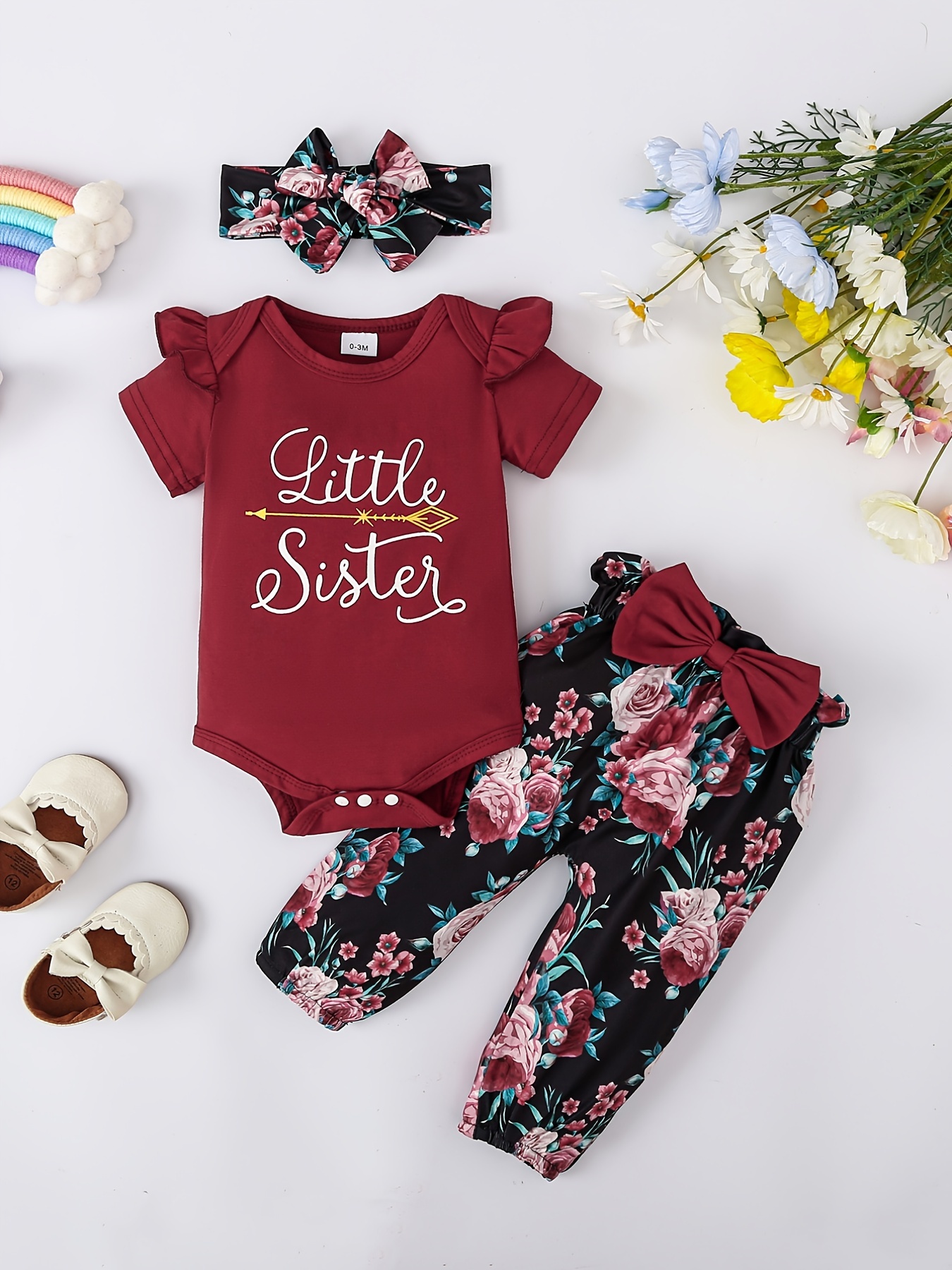 Newborn Baby Girl Clothes Set Summer Solid Color Short Sleeve Romper Flower Shorts  Outfit Infant Bodysuit Pants 3-18M