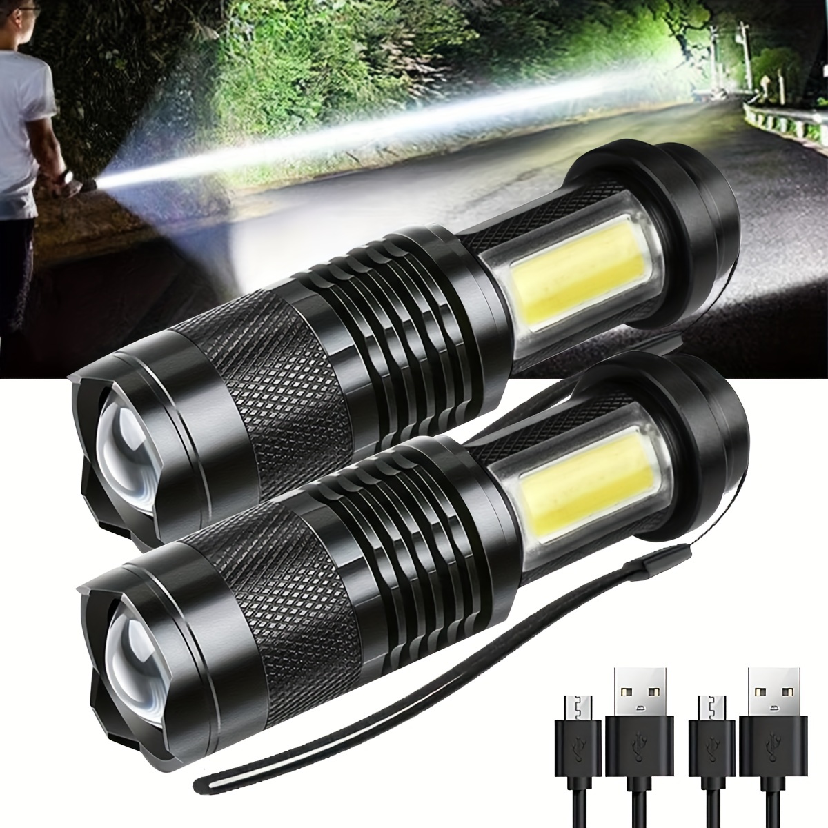 Led Flashlights, Portable Mini Zoom Modes Flashlight, Rechargeable Led  Tactical Light, Suitable For Emergencies, Camping, Hiking Temu