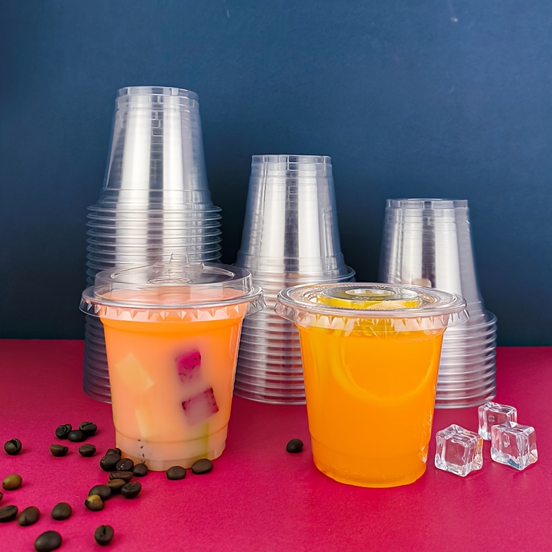 50 sets of disposable plastic cups with lids 12oz 360ml 16oz 500ml coffee cup cold drink cup beverage cup transparent water cup juice cup for   hotel party picnic wedding gathering party supplies details 0