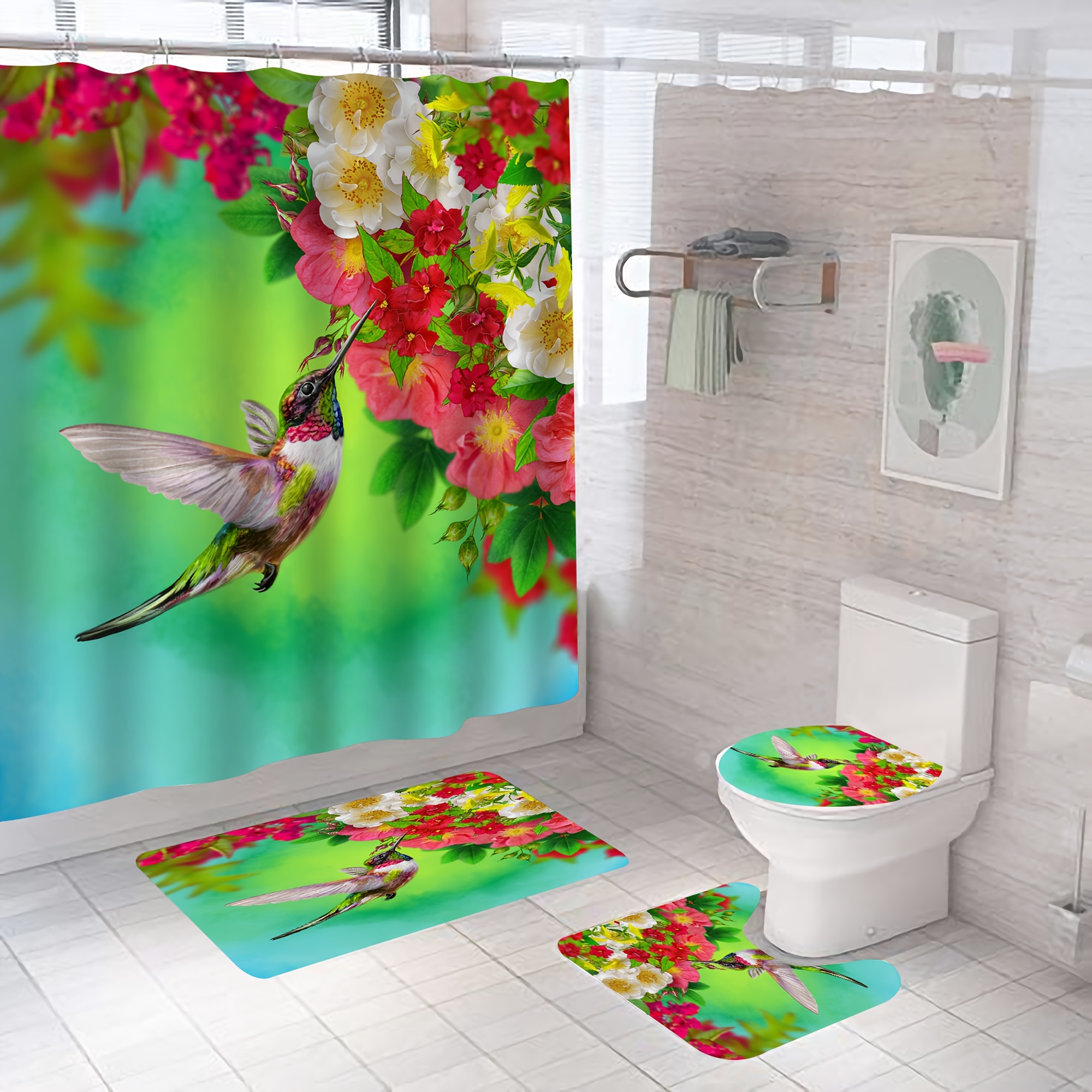 Crane Shower Curtain Set With 12 Hooks Fabric Waterproof Shower Curtain  Birds Shower Curtain Pink Background for Bathroom Decor 