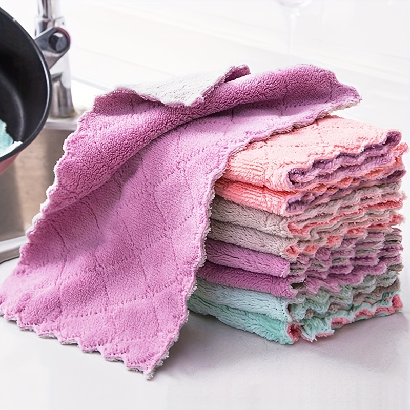 Kitchen Cleaning Towel Dish Washing Towel Dishclot Kitchen Supplies Coral  Velvet Towel Dish Washing Table Cleaning Household Towel Both Dry And Wet  Random Color - Temu
