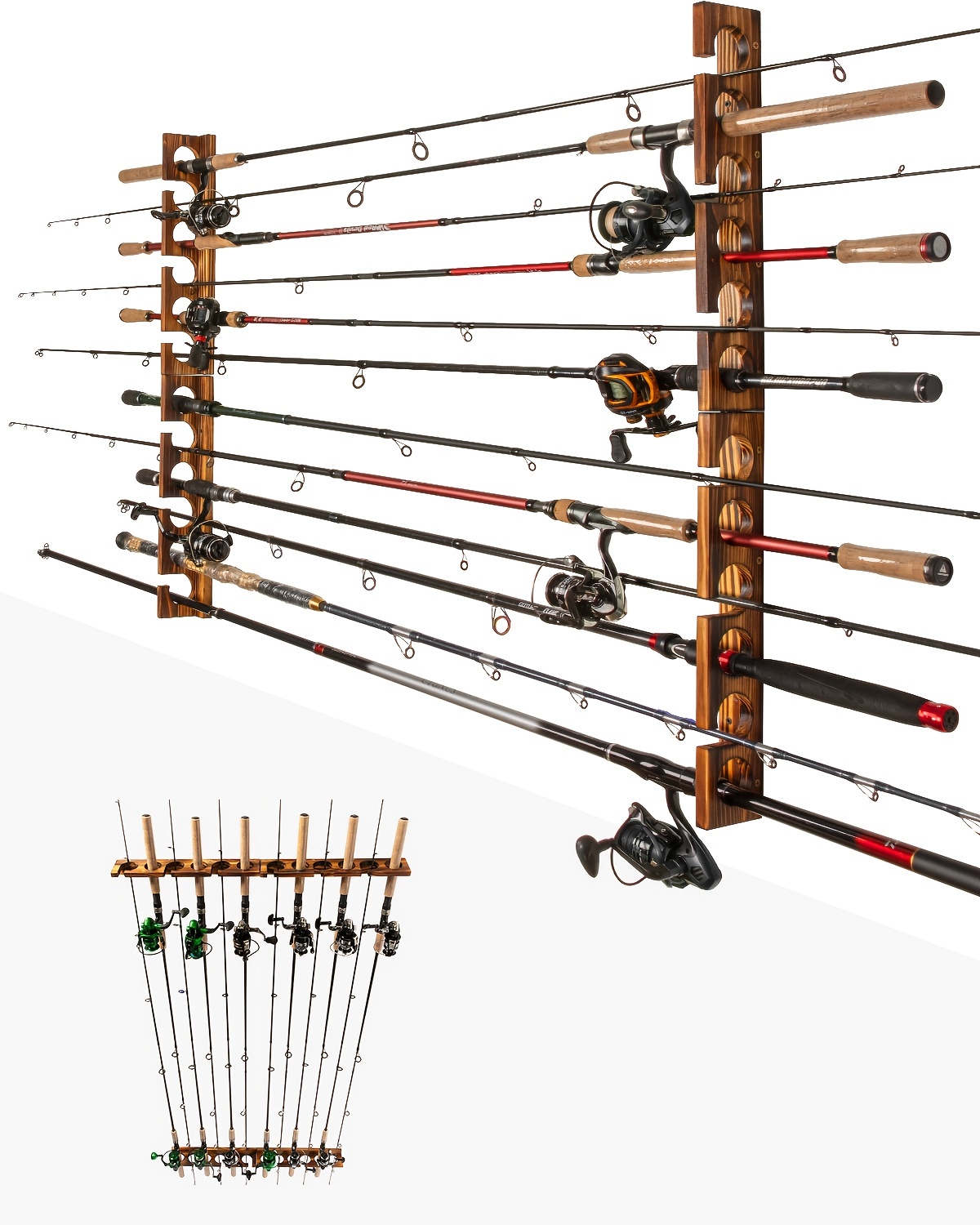 Fishing Rod Holder / Fishing Rod Rack / Fishing Pole Holder Wall /Ceiling  Mount, Hold up to 8 Fishing Rods, Fishing Poles Storage & Display (Curved 