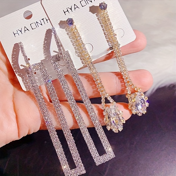 10 pairs lot shiny zircon decor dangle earrings simple luxury style zinc alloy jewelry gift for friends details 3