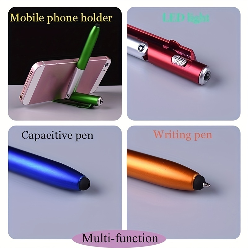 Acheter Mini stylo à bille pliable universel 4 en 1, stylet pour écran  tactile, stylo capacitif avec LED pour tablette, accessoire de support de  téléphone portable