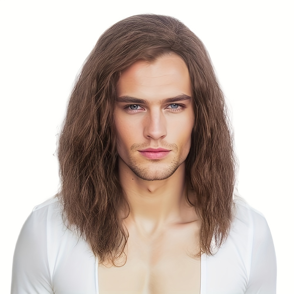Brown Long Wavy Men's Wig Natural Curly Synthetic Wigs Side Part For Man  Male Hippie 60s 70s Them Party Cosplay Costume Anime Shoulder Length Men  Wig | Long 70s Wig | ihrm.or.ke