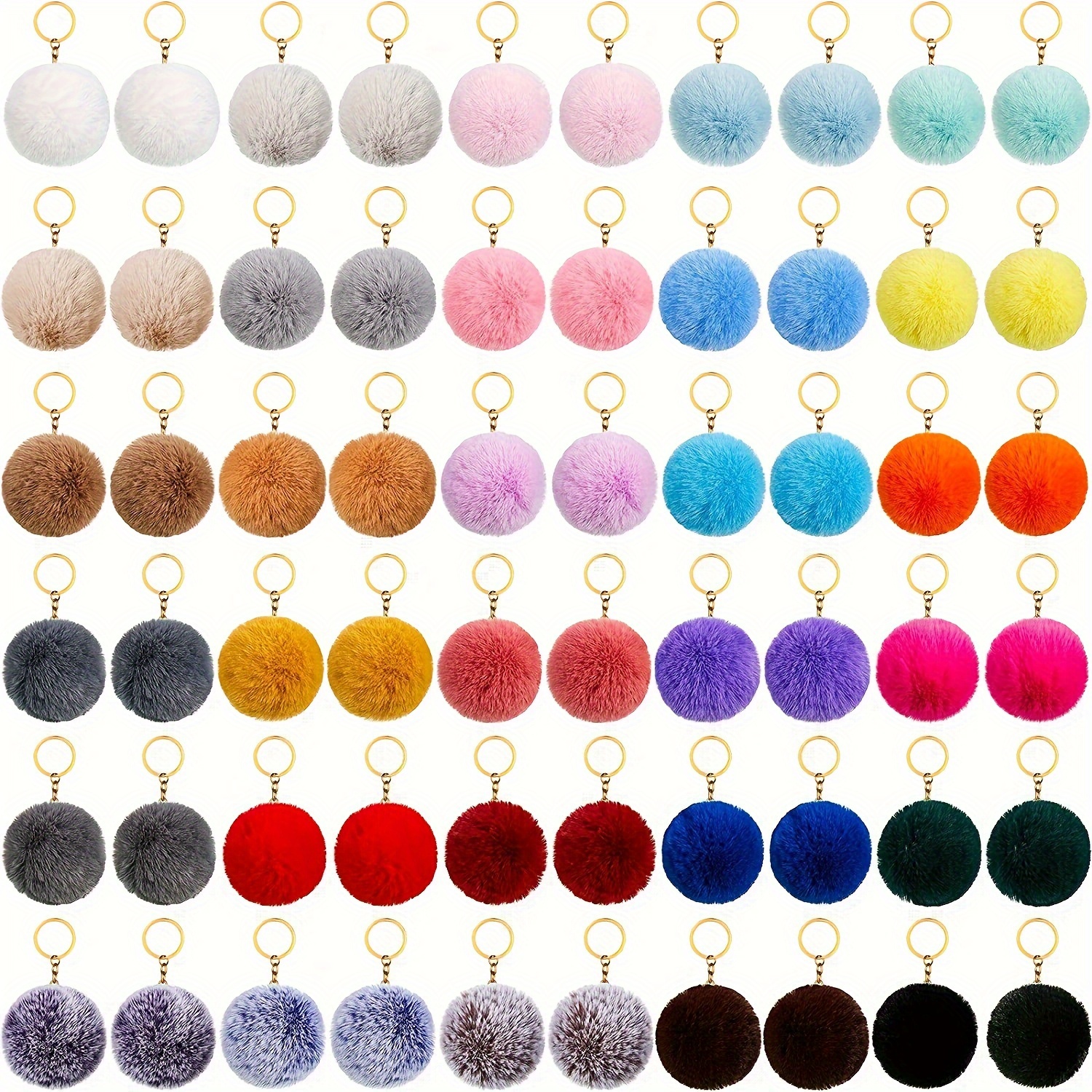 

50pcs Plush Pom-poms With Key Chain, Embryo Fluffy Artificial Fur Pom-pom Keychain Jewelry Accessories, Bag Pendants For Women And Girls