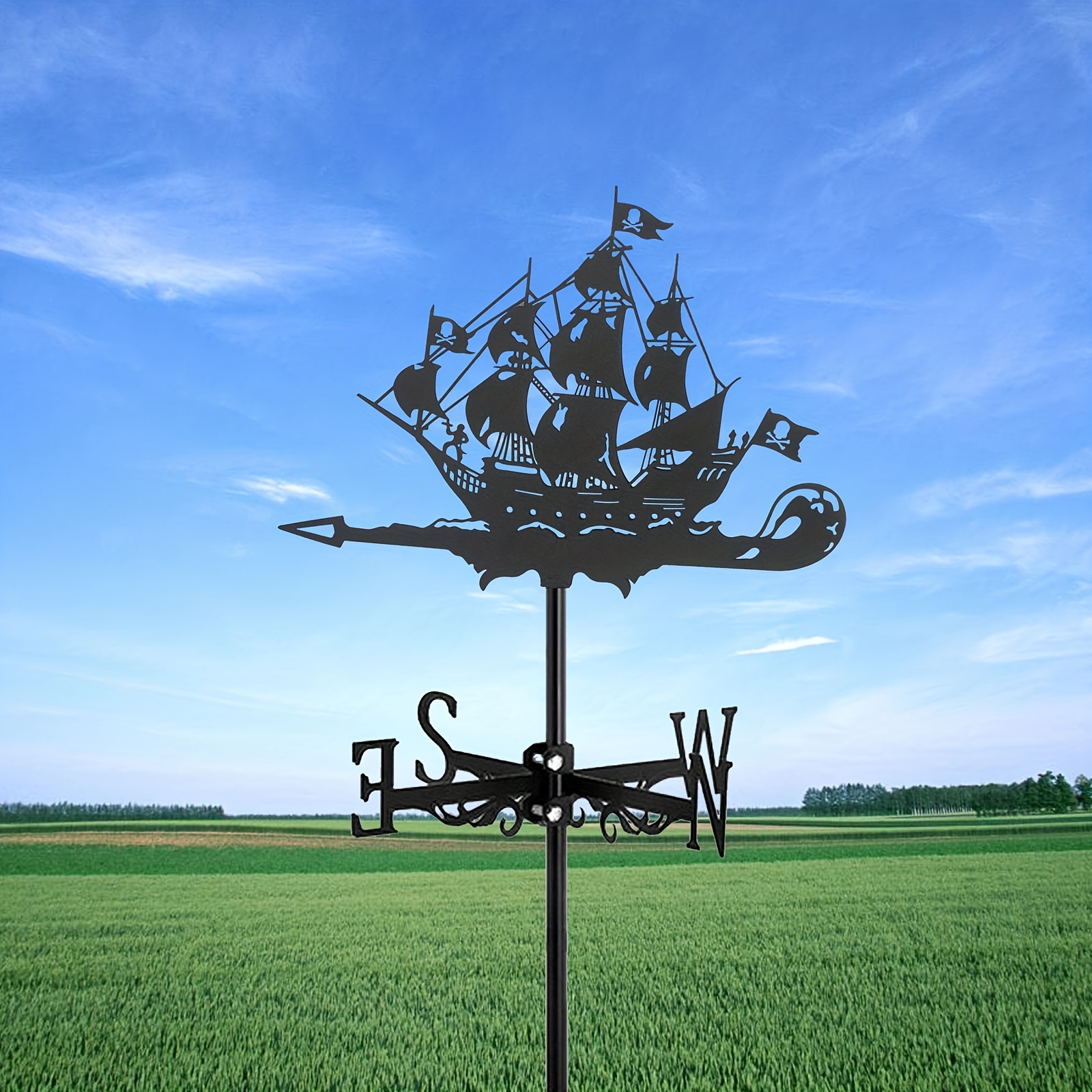 

1pc, New Metal Pirate Ship Weathervane, Vertical Decorative Roof Weathervane Garden Courtyard Decoration, Used For Roof Garden, Garden Shed, Home, Fence Post, Greenhouse, Barn Or Shed Weathervane