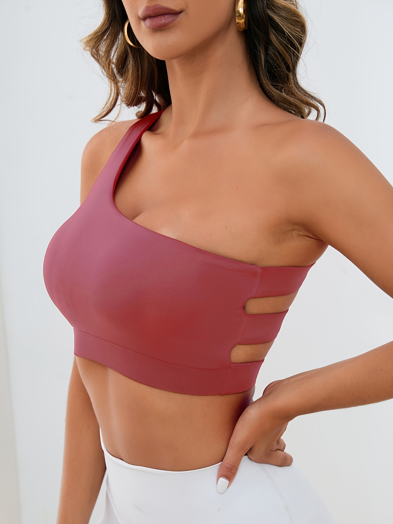 Solid One-shoulder Sports Bra Hollow Out Sexy Yoga Fitness Gym